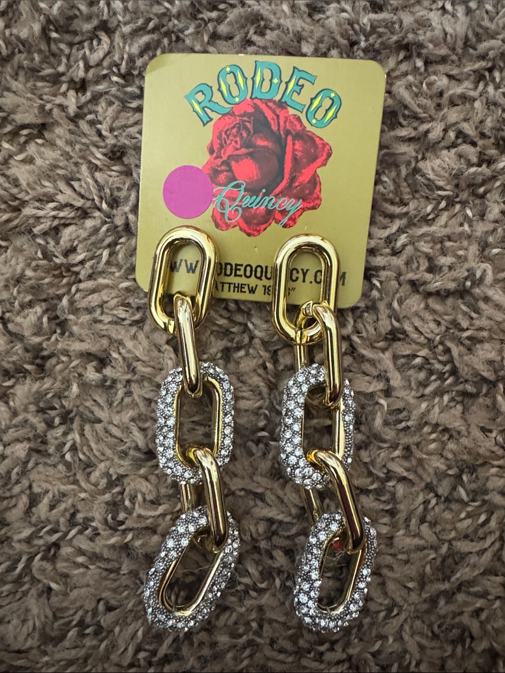 Rodeo Quincy Gold & Clear Crystal Chain-Link Drop Earrings